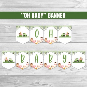 Green Tractor Oh Baby Banner Farm Animals Baby Shower Banner Green Farm Baby Shower Decoration Farm Animal Garland Farm Shower Banner 0225