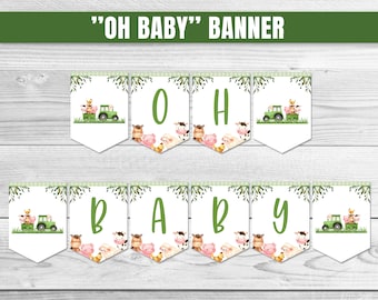 Green Tractor Oh Baby Banner Farm Animals Baby Shower Banner Green Farm Baby Shower Decoration Farm Animal Garland Farm Shower Banner 0225
