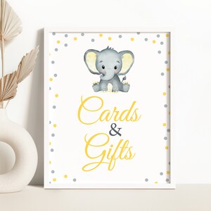 Gelber Elefant Karten und Geschenke Zeichen Geschlecht Neutral Elefant Karten und Geschenke Zeichen Elefant Tisch Dekor Gelber Elefant Baby Shower Zeichen 0200