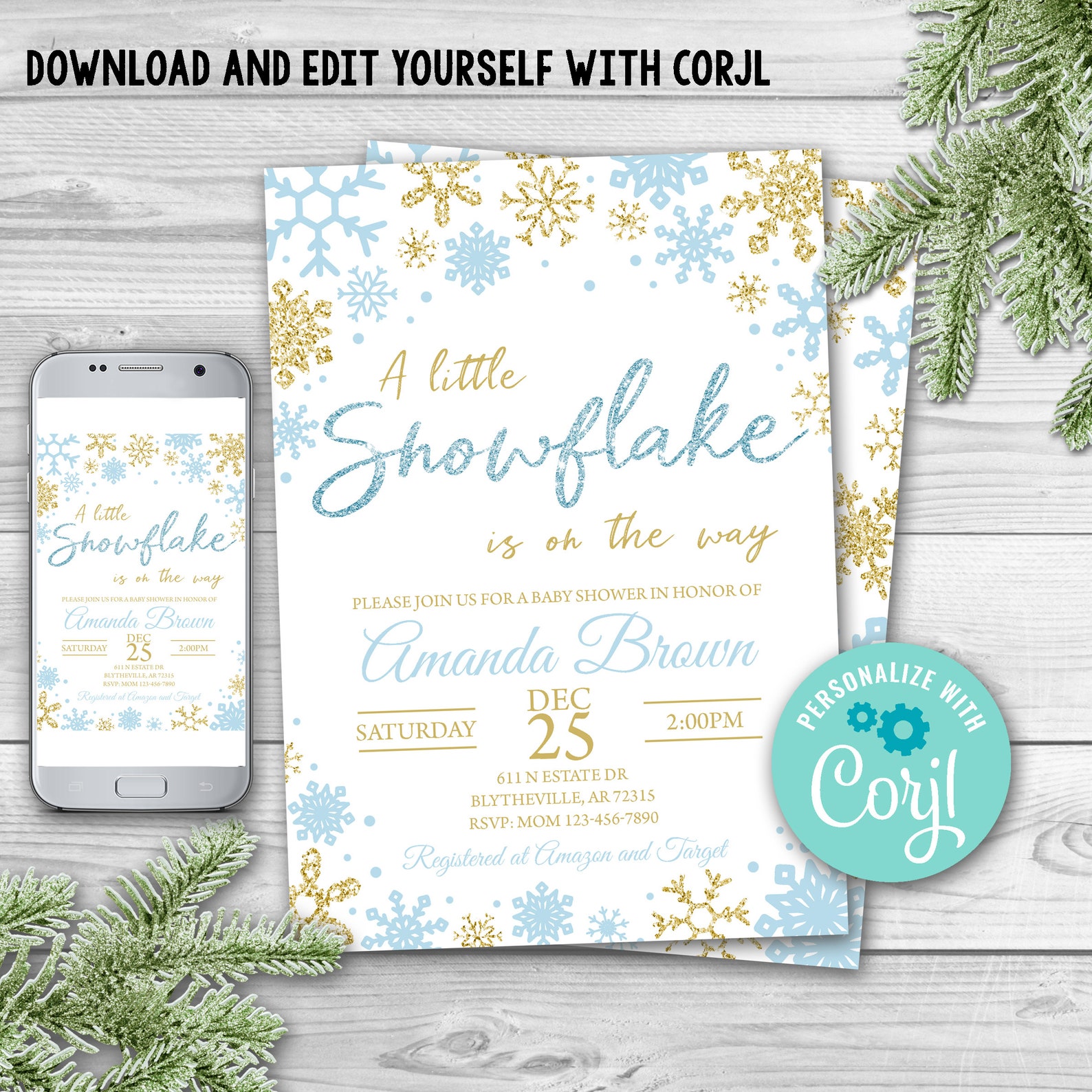 Editable Snowflake Baby Shower Invitation A Little Snowflake - Etsy