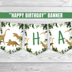 Gold Dinosaurier Geburtstagsbanner, Junge Dinosaurier Geburtstagsbanner, Prähistorische Party, Gold Dinosaurier Dekoration Dino Party T-Rex Girlande 0208