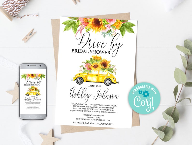Drive by Bridal Shower Invitation Sunflower Drive Through Etsy