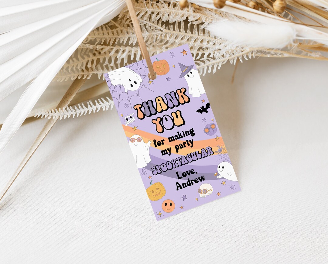 EDITABLE Halloween Birthday Thank You Tag Groovy Halloween Treat Tags ...