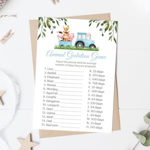 Farm Tractor Animal Pregnancy Game Blue Farm Tractor Animals Gestation Game Blue Tractor Baby Shower Blue Farm Baby Shower Game 0226