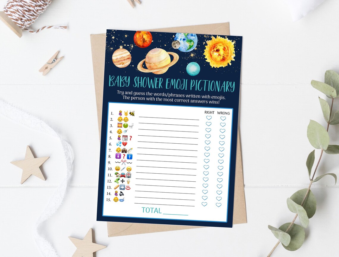 Outer Space Emoji Pictionary Baby Shower Game Galaxy Emoji Etsy