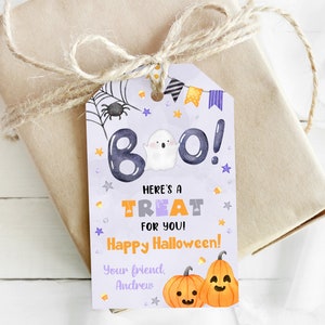 EDITABLE Halloween Treat Tags, Boo Halloween Tags, Halloween Pumpkin Party Favor Tag, Spooky Halloween Favor Tag, Spooky Ghost Gift Tag 0180