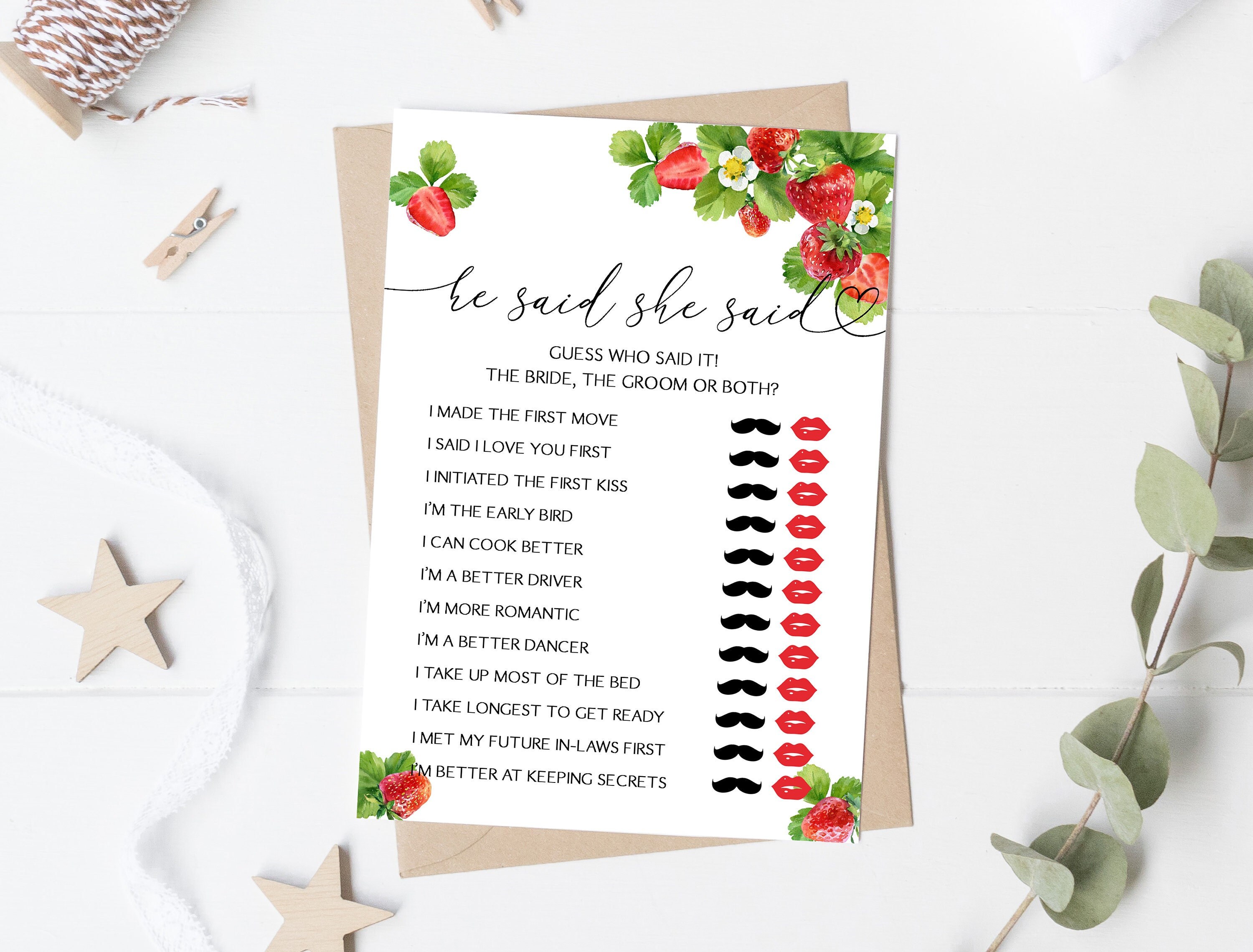 Strawberry He Said She Said Bridal Shower Game Strawberry Bridal Shower Game Berry Bridal Shower Game Strawberry Bride Or Groom Game 0172