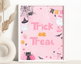 Halloween Trick Or Treat Sign Spooktacular Halloween Birthday Decor Pink Halloween Ghost Sign Halloween Trick or Treat Decor 0154