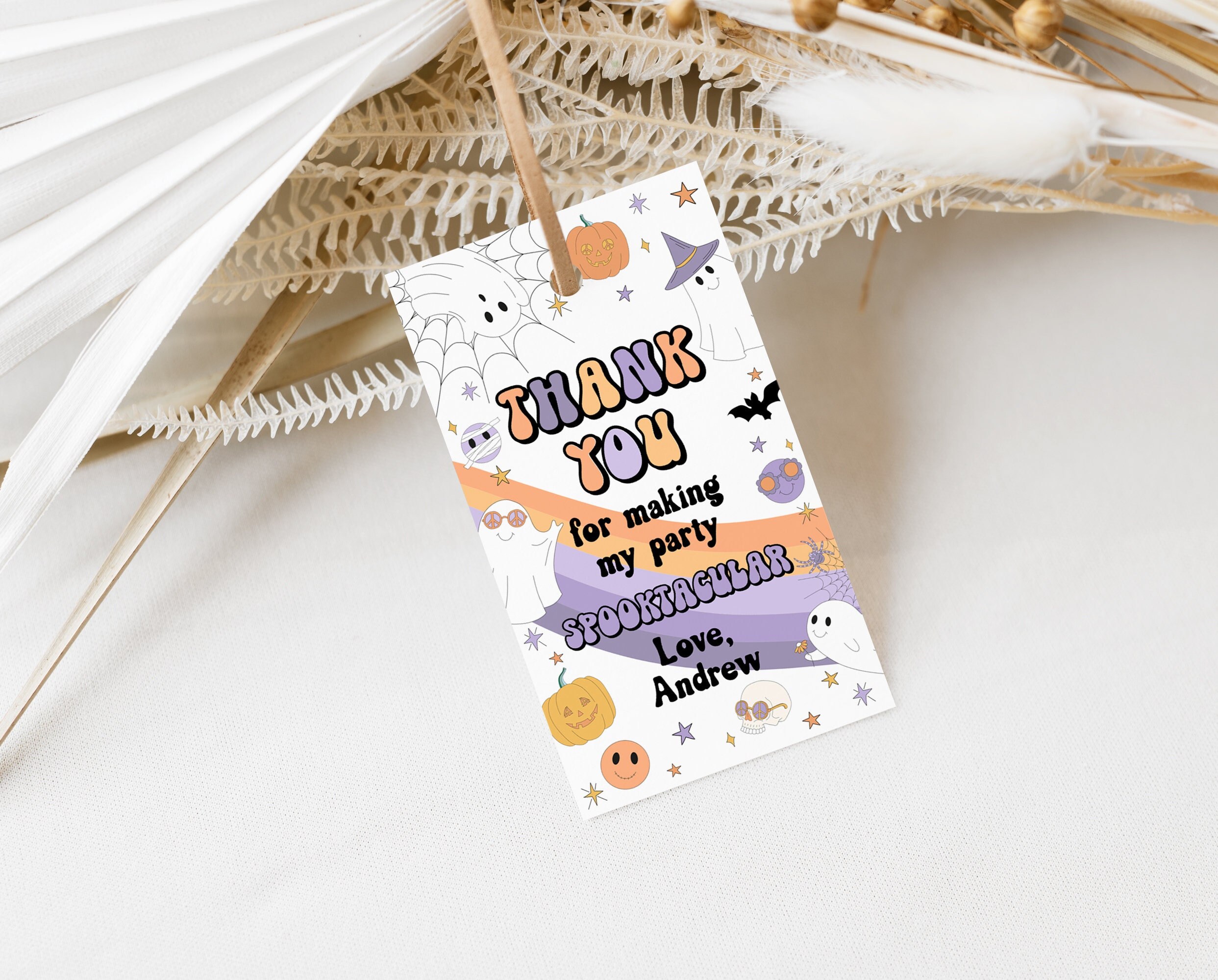EDITABLE Halloween Birthday Thank You Tag Groovy Halloween Treat Tags ...
