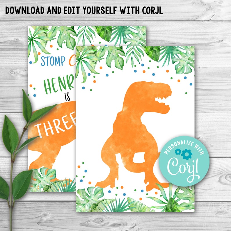 EDITABLE ThreeRex Dinosaur Birthday Invitation Boy Dino TRex Invitation Third Birthday Dino Invite Blue Dinosaur Party