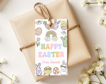 EDITABLE Happy Easter Pastel Rainbow Bunny Gift Tag Easter Friend Teacher Classroom Tag Easter Gift Tag Easter Basket Tags 0245