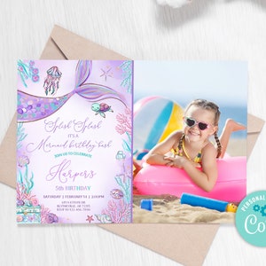 Editable Mermaid Birthday Invitation Mermaid Under The Sea Birthday Party Little Mermaid Invitation Whimsical Mermaid Birthday Party 0202
