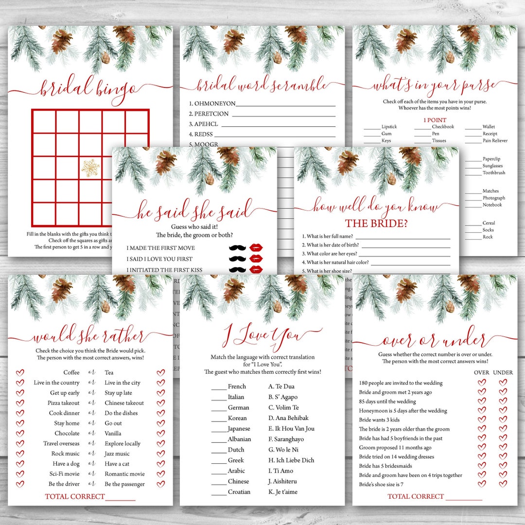 Winter Bridal Shower Game Bundle Christmas Bridal Shower Game Package 8 ...
