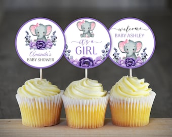 Purple Elephant Baby Shower Cupcake Toppers Elephant Shower Decoration Girl Elephant Cupcake Toppers Elephant Baby Shower Decoration 0169