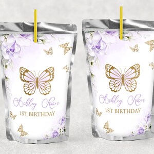 EDITABLE Butterfly Juice Labels Purple Gold Butterfly Juice Pouch Labels Lavender Floral Butterfly Juice Label Butterfly Kisses Labels 0164