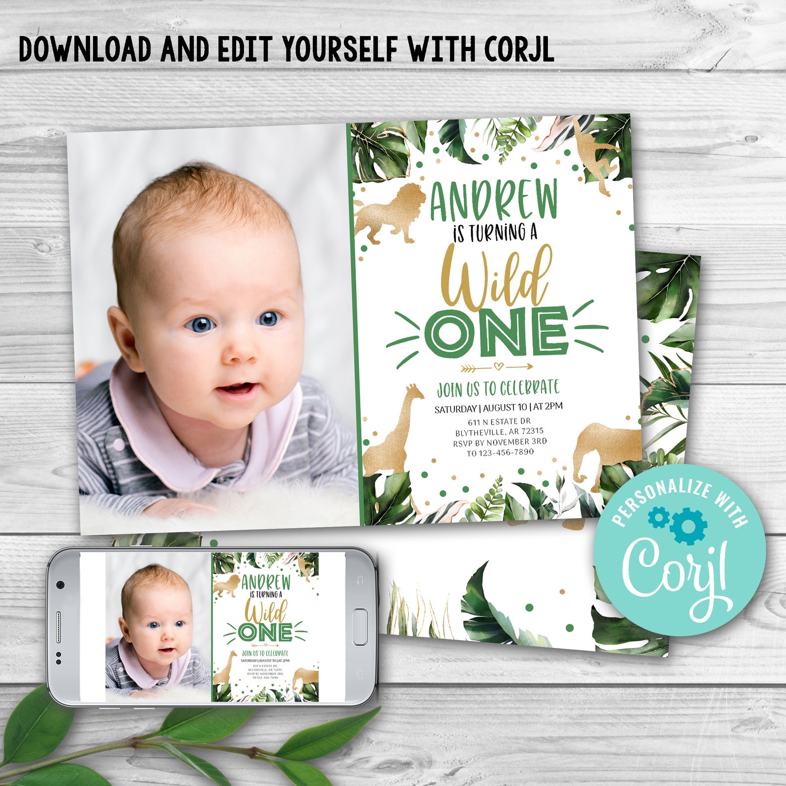 EDITABLE Wild One Birthday Invitation Safari Party Etsy