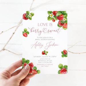 Editable Strawberry Bridal Shower Invitation Template Love Is Berry Sweet Bridal Shower Invitation Strawberry Bridal Brunch Invite 0172