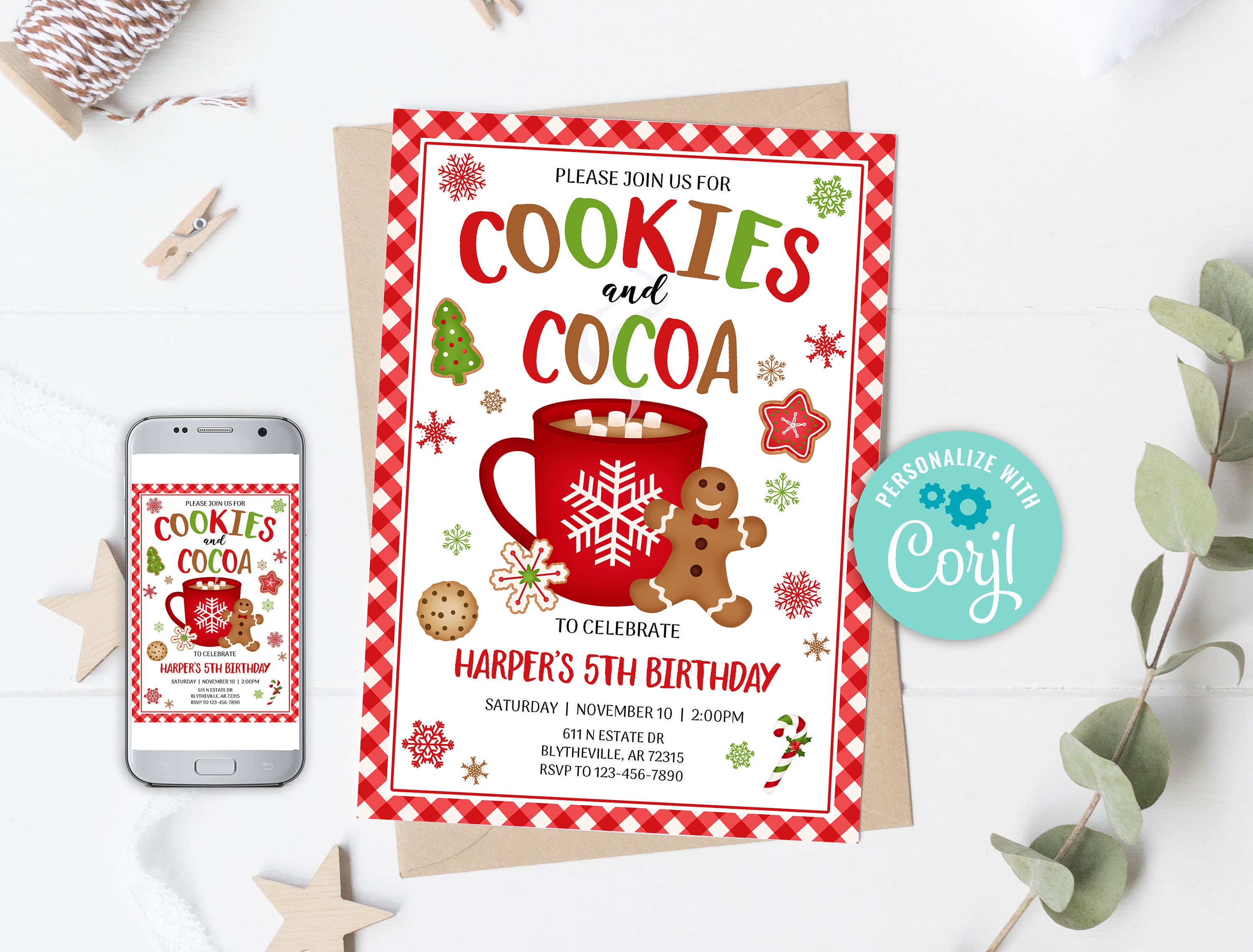 EDITABLE Cookies and Cocoa Birthday Invitation Hot Cocoa Party Etsy