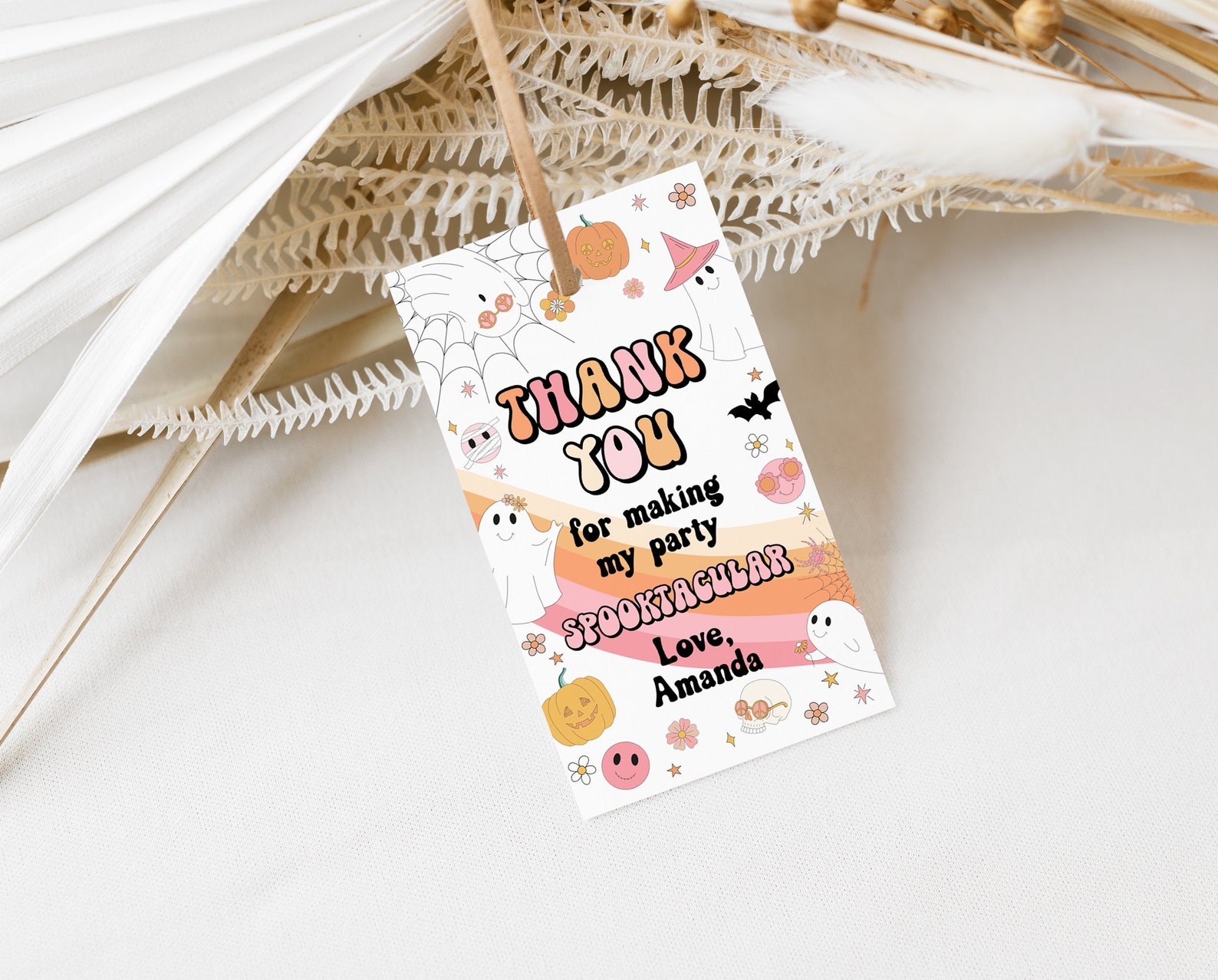 EDITABLE Halloween Birthday Thank You Tag Groovy Halloween - Etsy