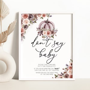 Fall Pumpkin Don't Say Baby Shower Sign Rustic Pumpkin Baby Shower Decoration Autumn Pumpkin Don't Say Baby Game 0176