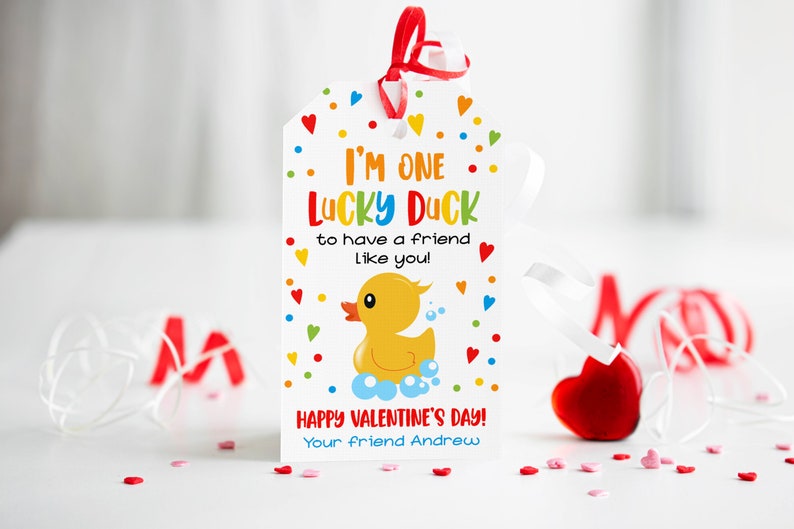 Editable Valentines Rubber Duck Gift Tag One Lucky Duck Valentines Day ...
