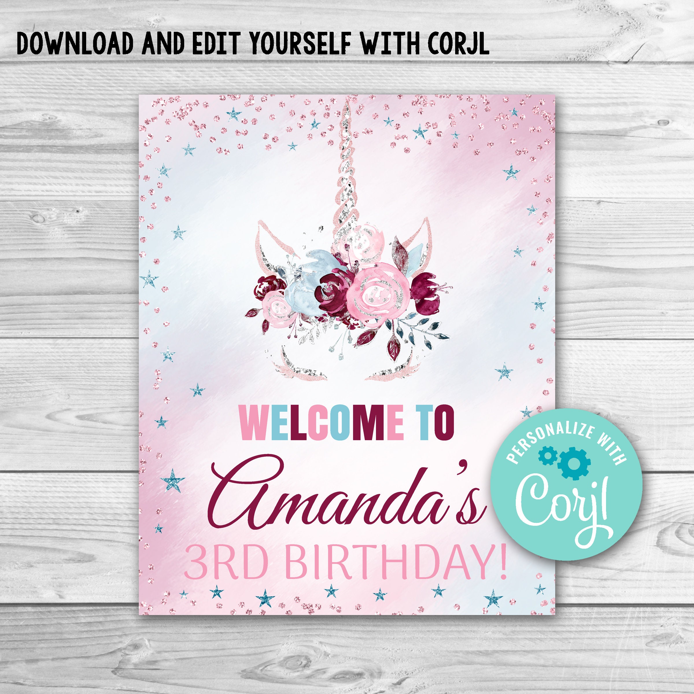 Editable Unicorn Welcome Sign. Magical Unicorn Sign Printable. | Etsy