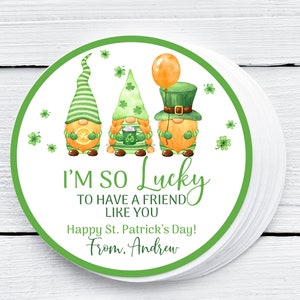 Editable St Patrick&#39;s Day Gift Tag St Patrick&#39;s Gnomes Tags Printable Lucky to Have a Friend Like You Tag Classroom St Patrick&#39;s Tag 0143