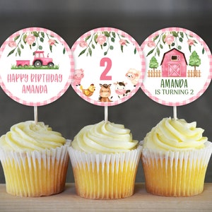 Farm Birthday Cupcake Toppers Farm Birthday Party Decoration Girl Farm Animals Cupcake Toppers Pink Farm Animals Barnyard Decoration 0106