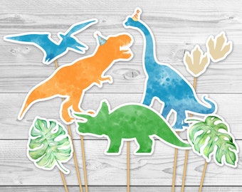 Dinosaur Centerpieces Safari Leaves Blue Boy Dinosaur Birthday Party Decoration Dinosaur T-Rex Cake Topper Table Decor 0109
