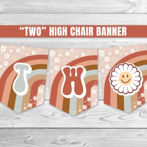 Two Groovy High Chair Banner Retro Daisy High Chair Banner Hippie 70s 2nd Birthday Banner TWO Groovy Banner Groovy Birthday Decoration 0170