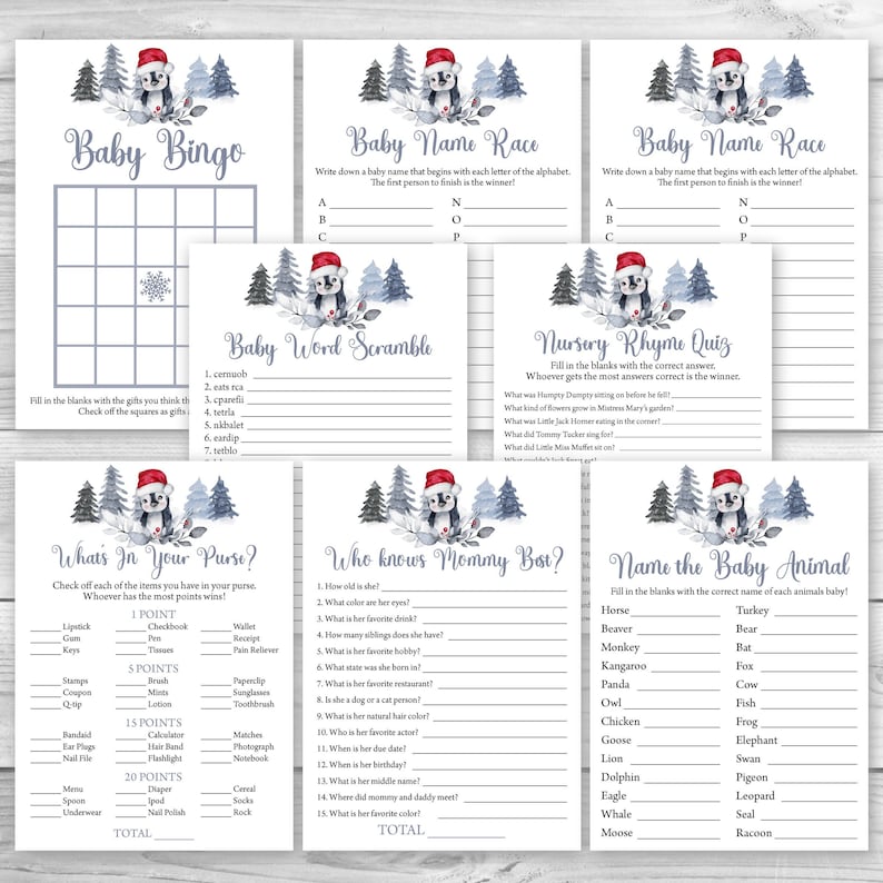 Winter Baby Shower Game Package 8 Printable Winter Baby - Etsy