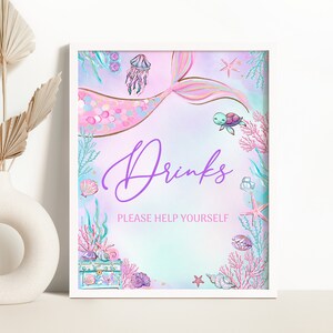 Mermaid Birthday Drink Table Sign Purple Mermaid Birthday Decoration Little Mermaid Drink Sign Mermaid Birthday Party Sign 0198