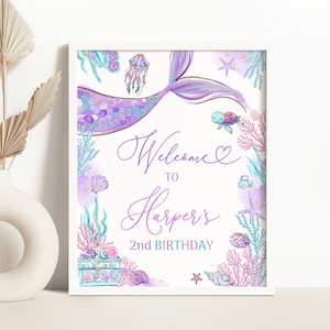 Editable Mermaid Welcome Sign Mermaid Under The Sea Birthday Sign Little Mermaid Welcome Party Sign Board Whimsical Mermaid Party 0203