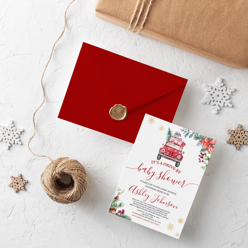 Editable Winter Drive by Baby Shower Invitation Holiday Drive Etsy