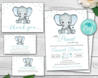Editable Elephant Baby Shower Set. Elephant Baby Shower Pack.  Elephant Baby Shower Invitation Package Template 0166