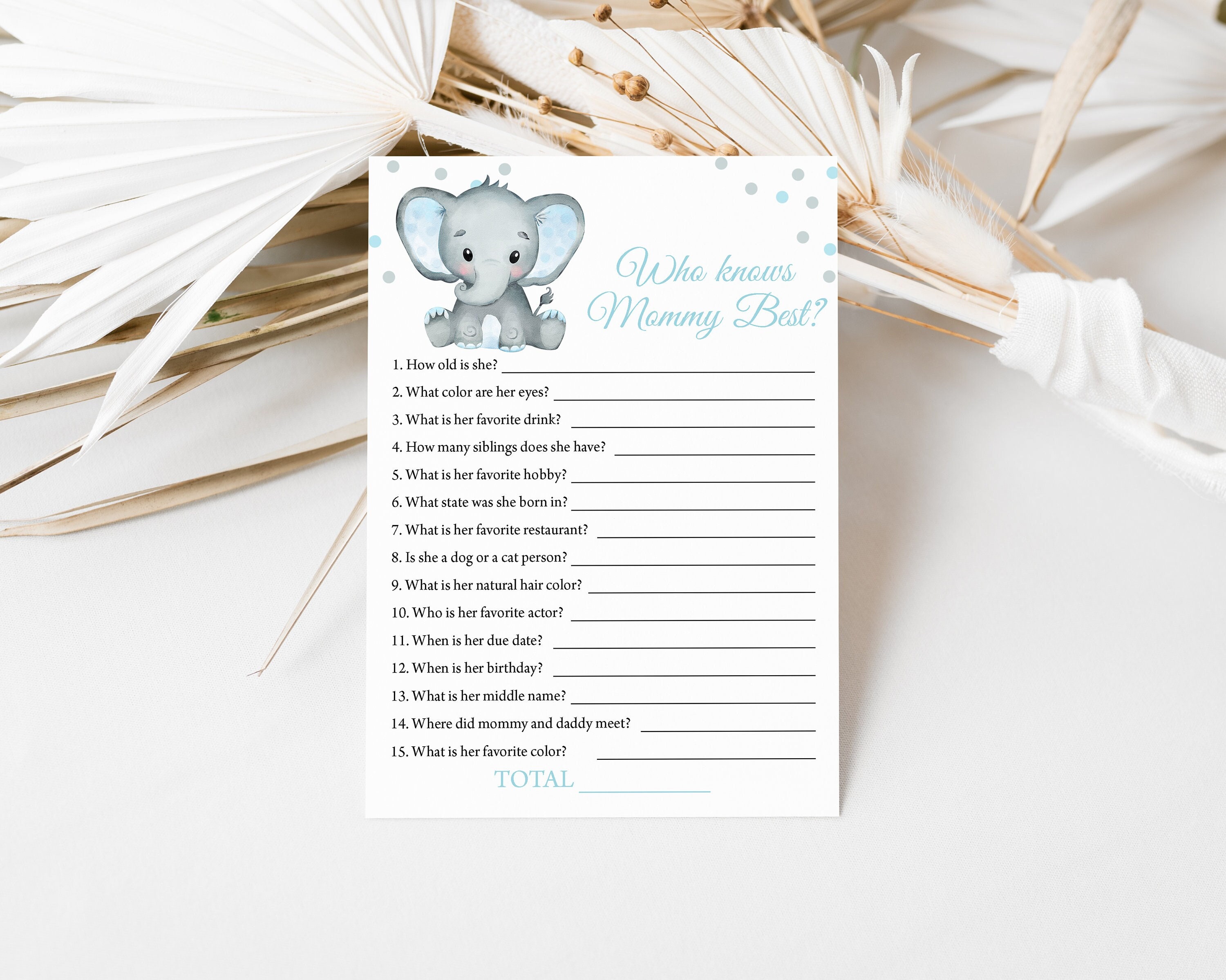 Blue Elephant Who Knows Mommy Best Baby Shower Game Boy Elephant Baby Shower Game Blue Dots Elephant Baby Shower Game 0166