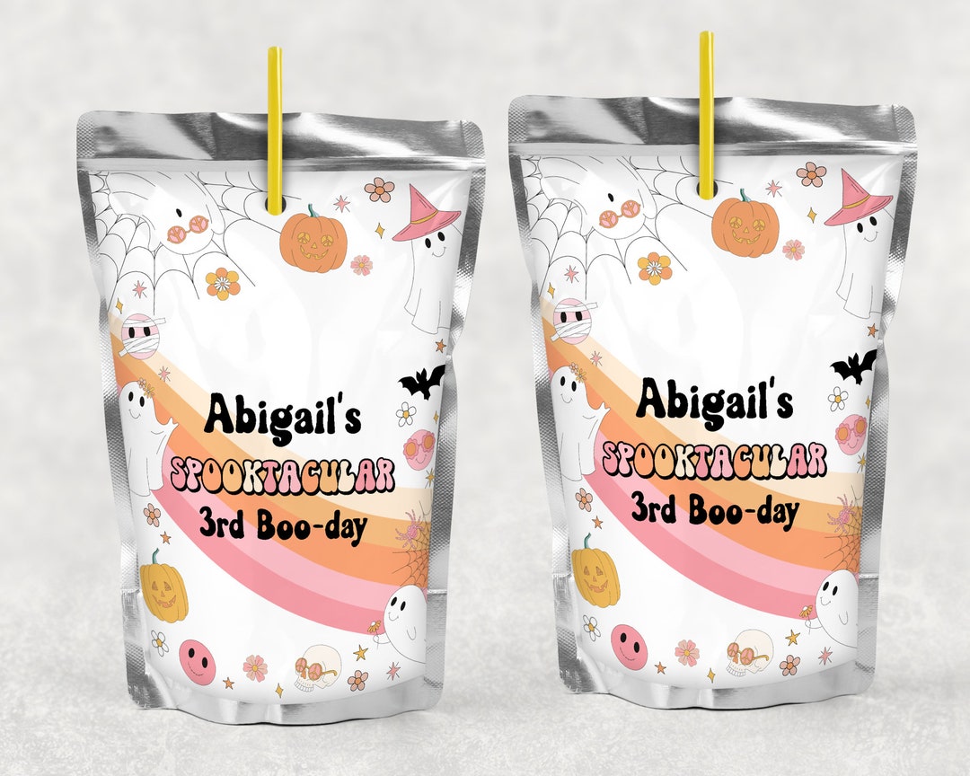 EDITABLE Retro Halloween Juice Label Groovy Halloween Juice Pouch ...