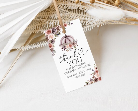 EDITABLE Pumpkin Thank You Tags Autumn Floral Pumpkin Favor - Etsy