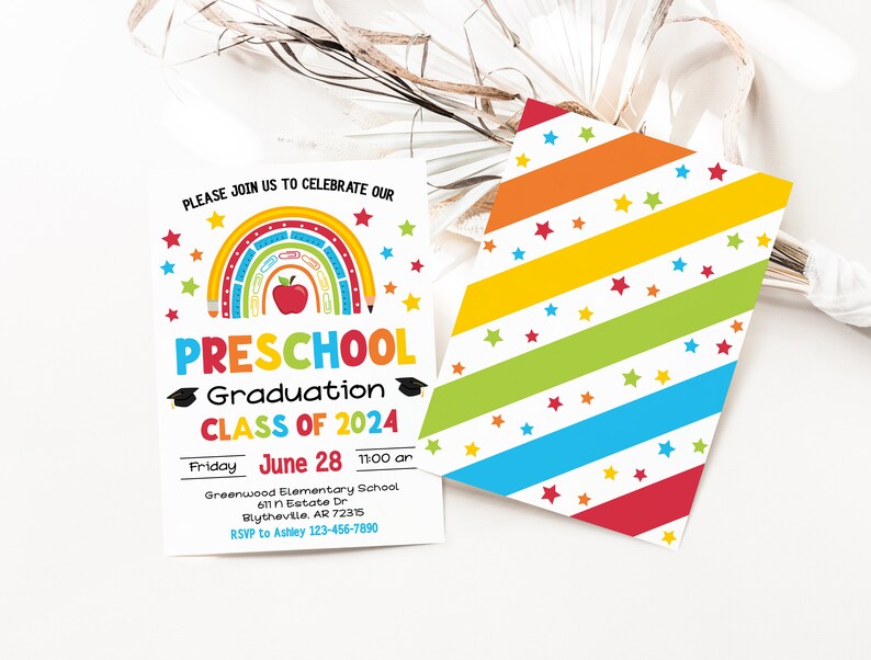 Preschool Graduation Invitation Editable Graduation Ceremony Invitation Preschool Class Graduation Announcement School Grad Template 0206 image 4