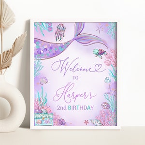 Editable Mermaid Welcome Sign Mermaid Under The Sea Birthday Sign Little Mermaid Welcome Party Sign Board Whimsical Mermaid Party 0202