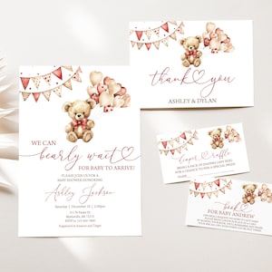 MODIFIABLE Valentine Bear Baby Shower Package Sweetheart Bear Baby Shower Set Bear We Can Bearly Wait Baby Shower Invitation Pack 0218