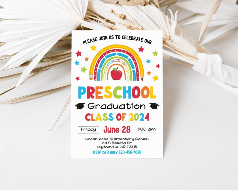 Preschool Graduation Invitation Editable Graduation Ceremony Invitation Preschool Class Graduation Announcement School Grad Template 0206 image 1