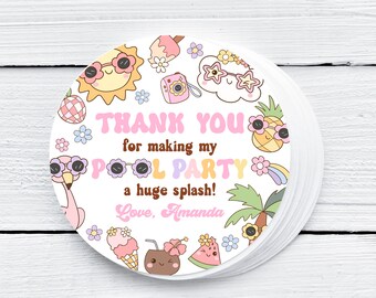 EDITABLE Pool Party Favor Tag Summer Party Thank You Tags Tropical Splish Splash Girly Pool Party Summer Swimming Pool Splash Pad Party 0233