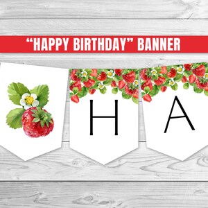 Strawberry Happy Birthday Banner Berry Sweet Birthday Banner Strawberries  Birthday Decoration Berry Birthday Garland 0172