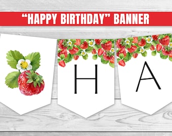 Fraise joyeux anniversaire bannière Berry doux anniversaire bannière fraises anniversaire décoration Berry anniversaire guirlande 0172