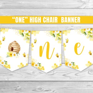 Bee One High Chair Banner Bee 1st Birthday Banner Bee ONE Banner Bumble Bee Birthday Decoration Little Honey Bee First Bee-day 0148