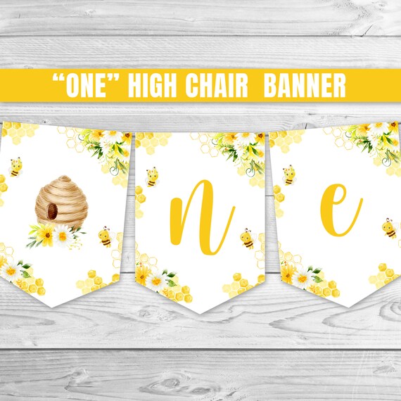 Bee One High Chair Banner Bee 1st Birthday Banner Bee ONE Banner Bumble Bee Birthday Decoration Little Honey Bee First Bee-day 0148