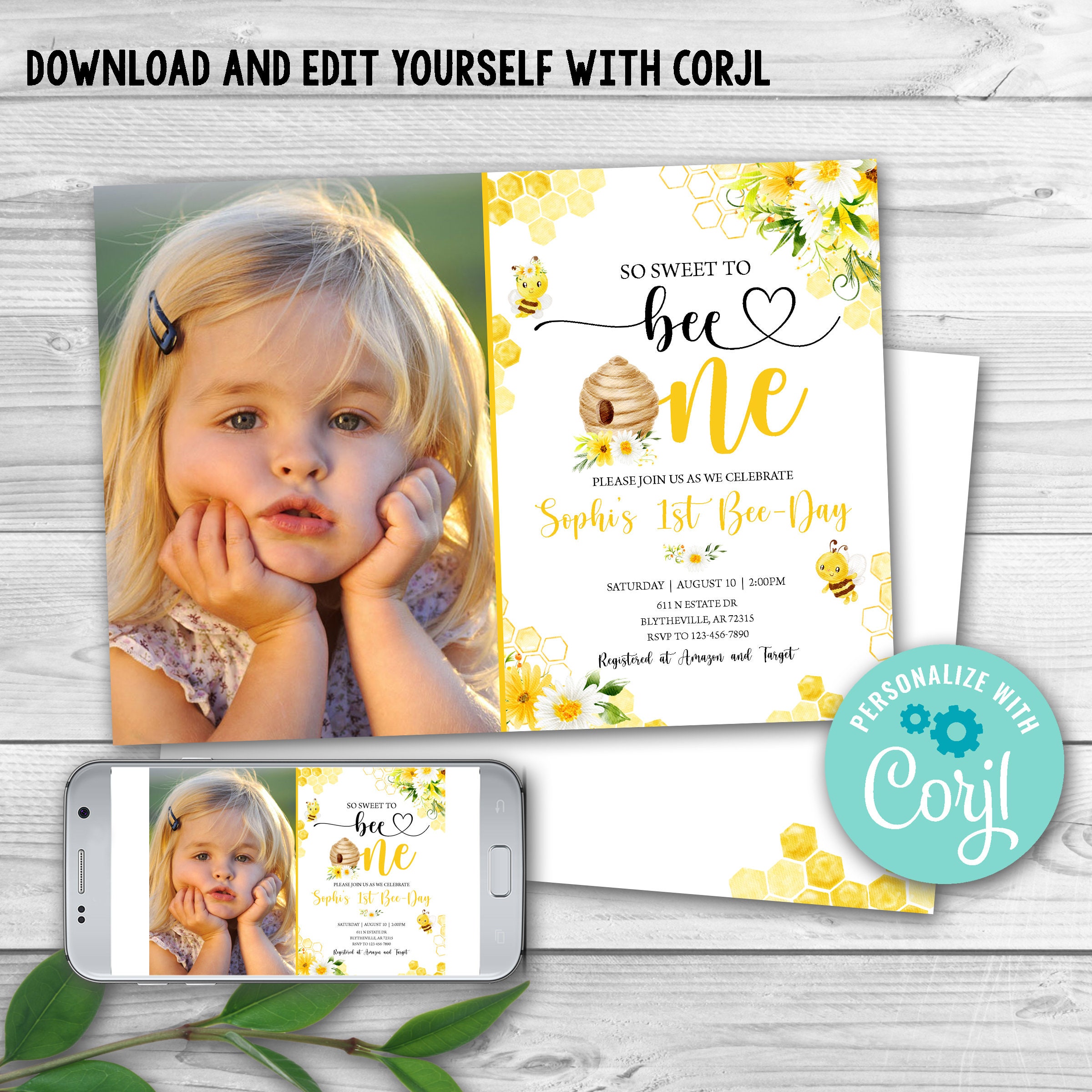 Editable Bee Birthday Invitation Bumble Bee Birthday Party | Etsy