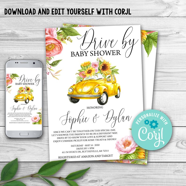 Drive by Baby Shower Invitation Sunflower Drive Through Baby Etsy