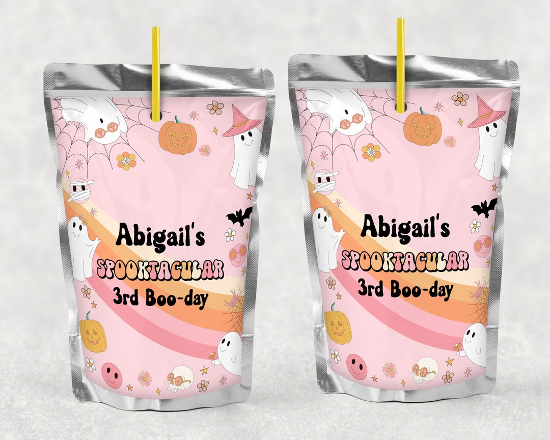EDITABLE Retro Halloween Juice Label Groovy Halloween Juice Pouch ...